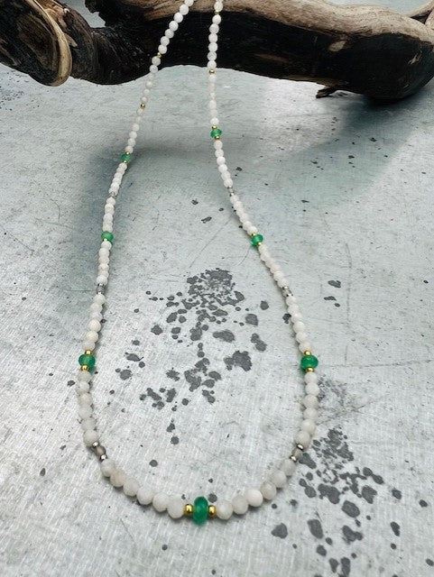 Marseille Necklace - Green Agate & White Jade