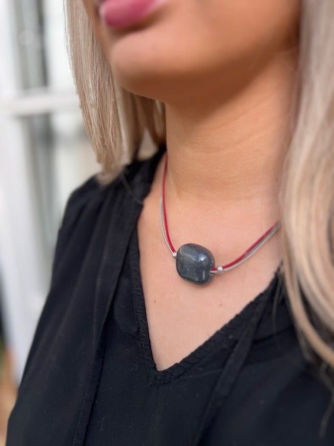 Pebble Necklace - Grey, Burgundy & Silver
