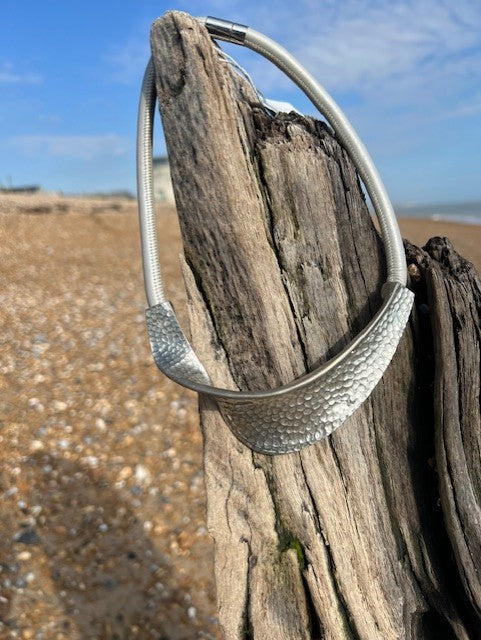 Twist Necklace Short - Light Grey Nappa Leather
