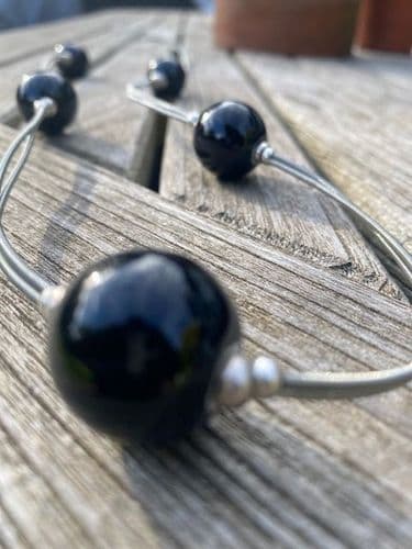 Cosmic Long Necklace - Black Ceramic Bead
