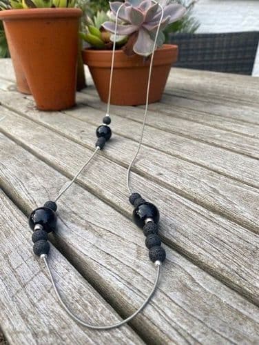 Cosmic Long Necklace - Black Ceramic & Lava Bead