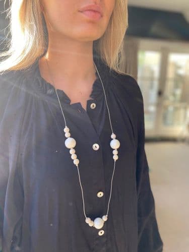 Cosmic Long Necklace - White Ceramic & Lava Bead