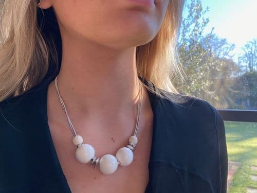 Cosmic Short Necklace - White Ceramic & Lava Bead