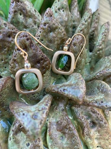 Elements Earrings - Gold With Green Semi Precious Stone