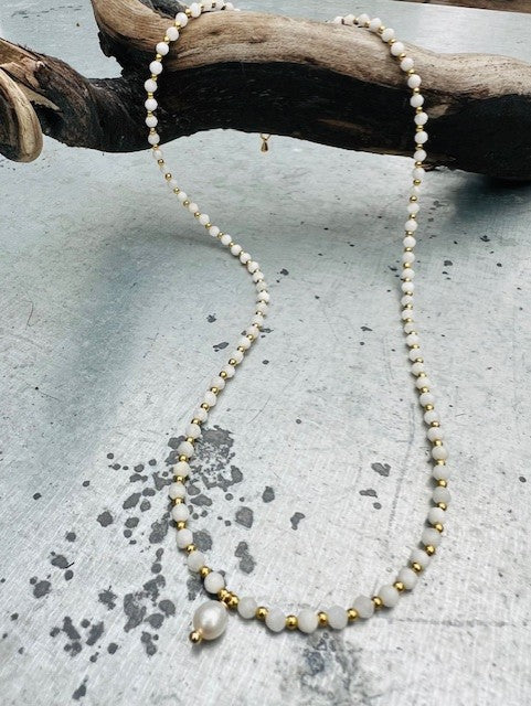 Montpellier Necklace - White Jade & Pearl