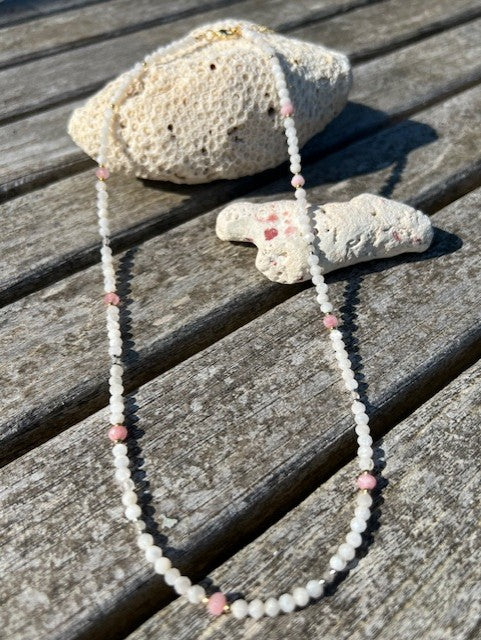 Marseille Necklace - Rose Quartz with White Jade