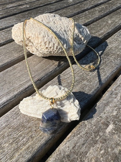 Mustique Necklace - Gold Hematite Bead With Sodalite