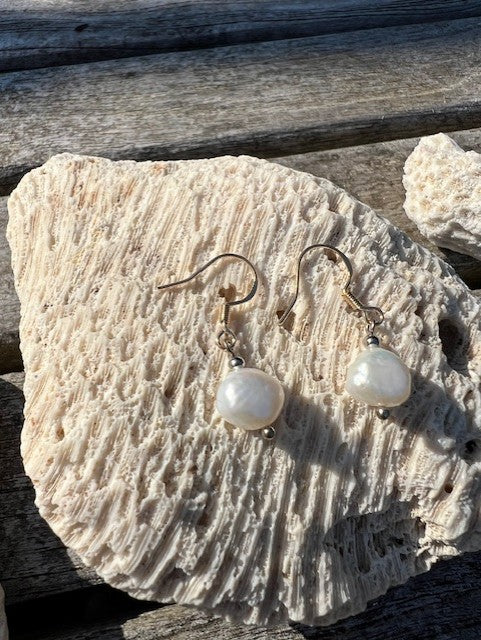 Joy Earrings - White Pearl with Gold