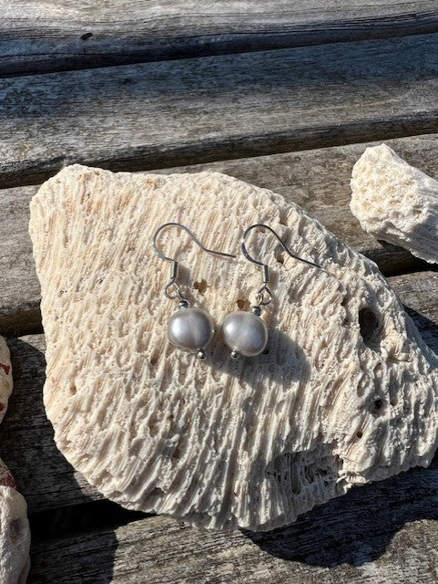 Joy Earrings - Grey Pearl with Silver