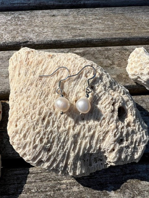Joy Earrings - White Pearl with Silver
