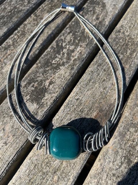 Pebble Short Necklace - Silver/Hematite & Teal