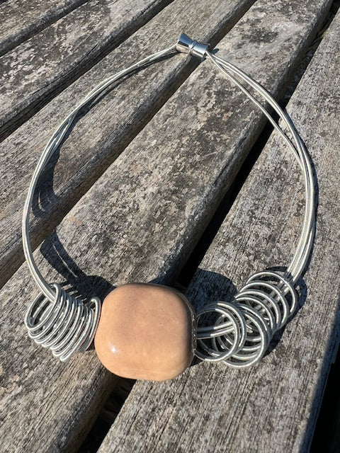 Pebble Short Necklace - Silver & Taupe