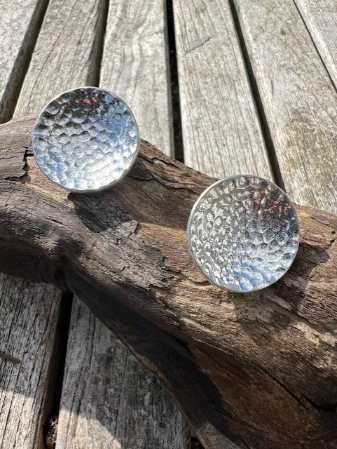 Hammered Dish Earrings - Silver