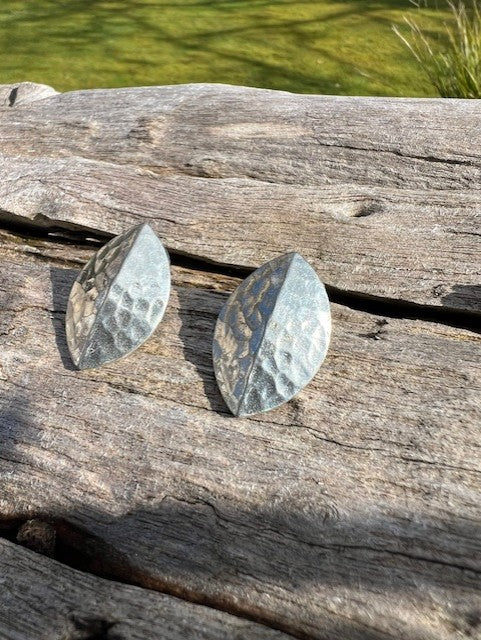 Hammered Shield Earrings - Silver