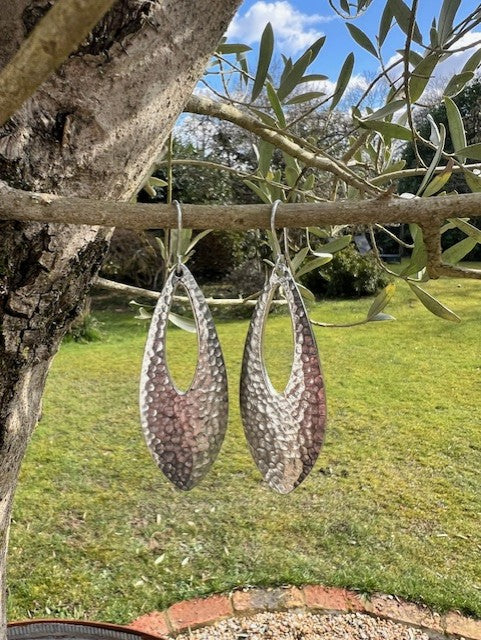 Pewter Hammered Teardrop Earrings - Silver