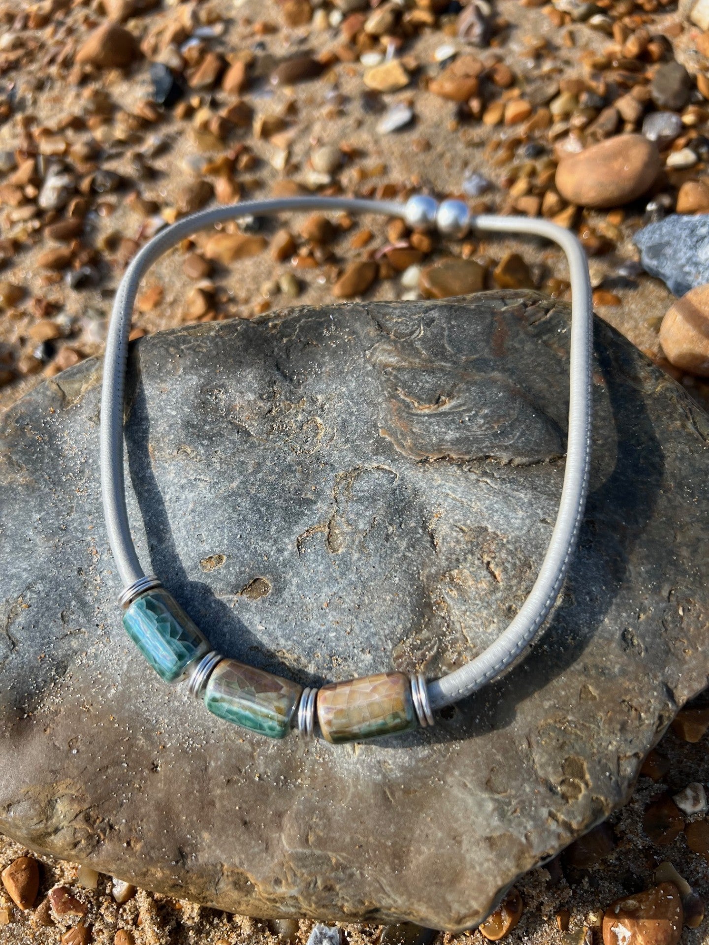 Celestia Necklace Short - Light Grey Nappa Leather