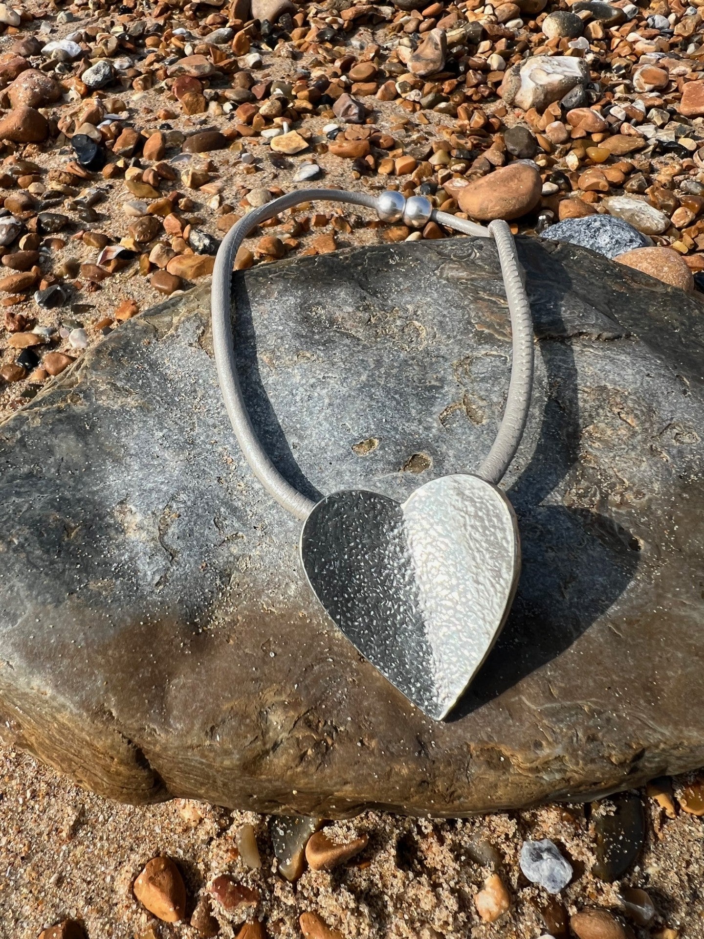 Heart Necklace Short - Light Grey Nappa Leather