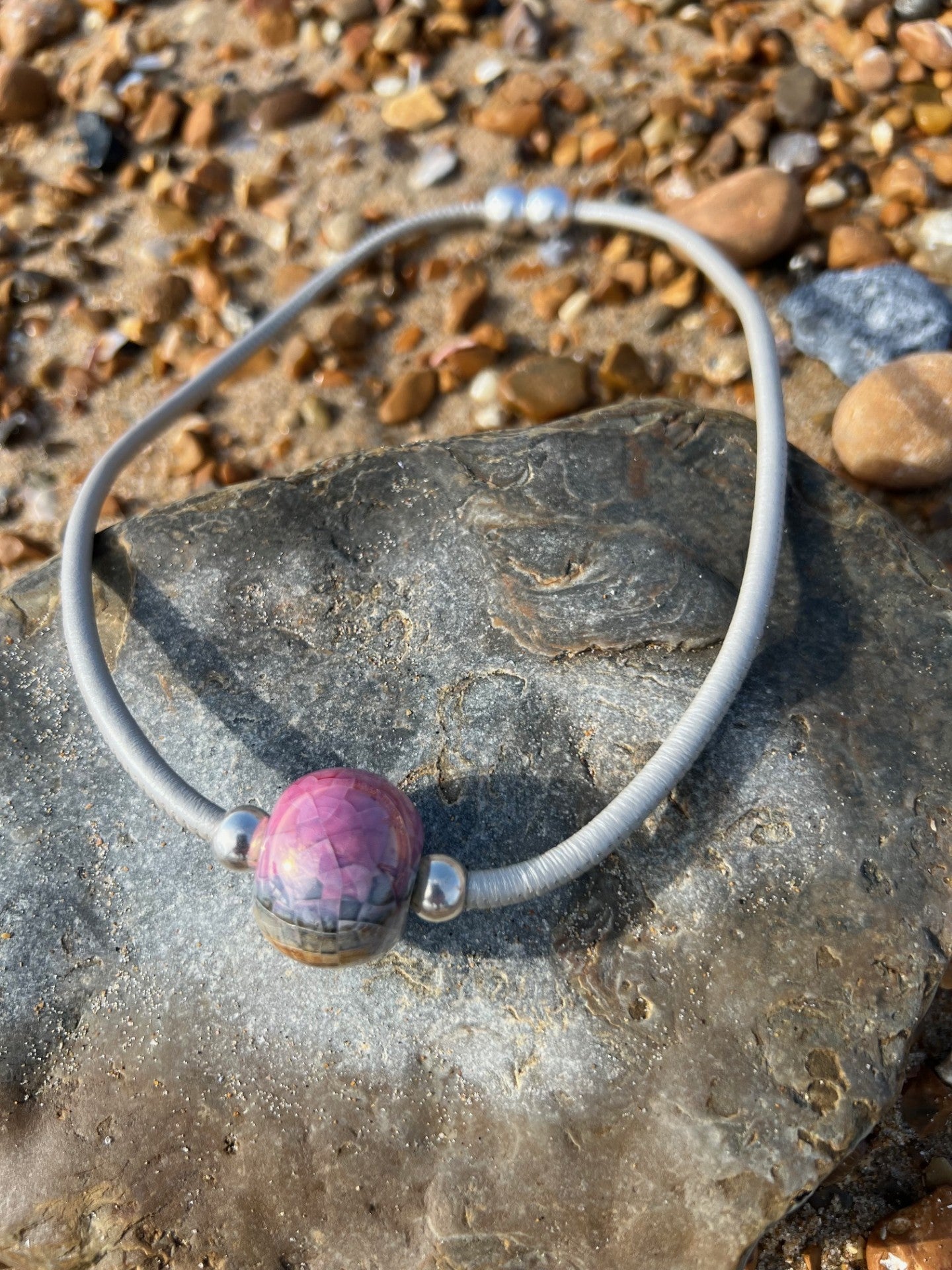 Rondelle Necklace Short - Light Grey Nappa Leather