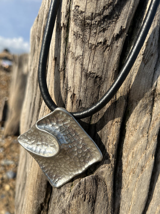 Square Necklace Short - Black Nappa Leather