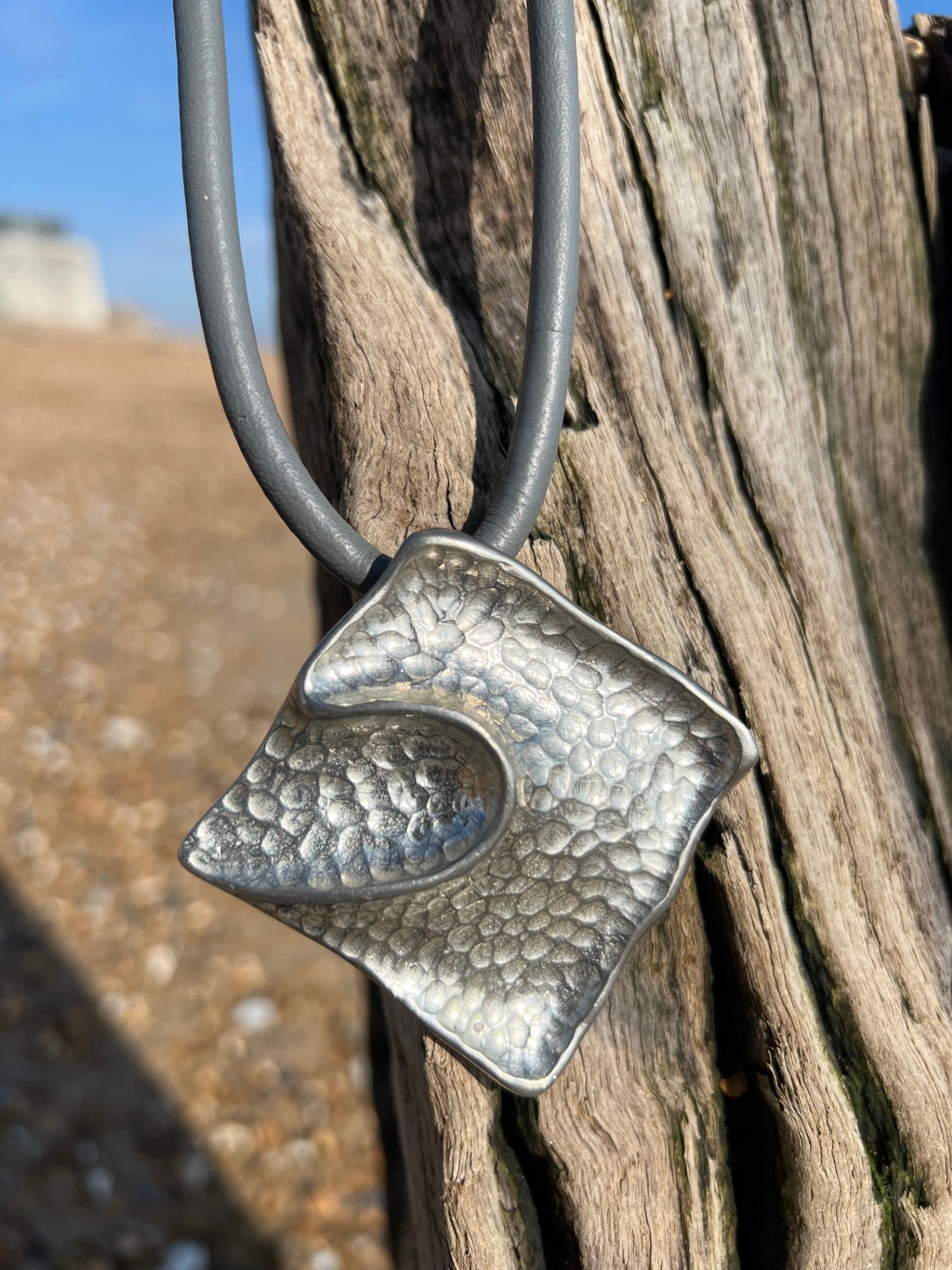 Square Necklace Short - Dark Grey Nappa Leather