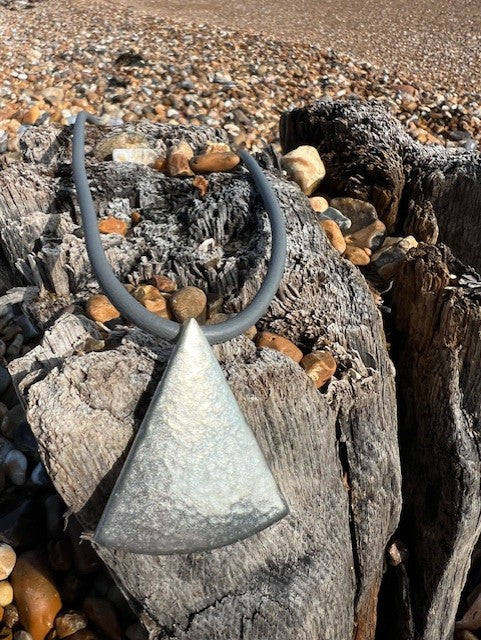 Triangle Necklace Short - Dark Grey Nappa Leather