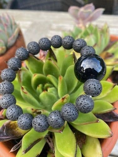 Cosmic Bracelet - Black Ceramic & Lava Bead