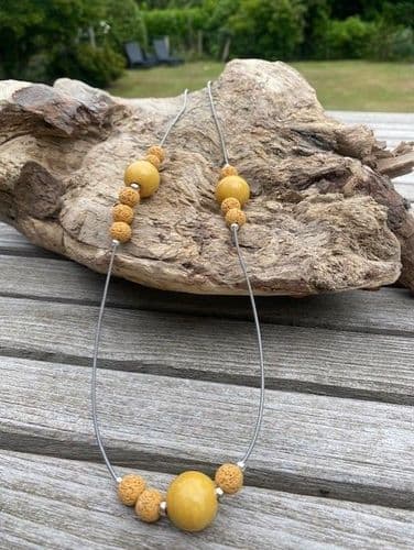 Cosmic Long Necklace - Ochre Ceramic & Lava Bead