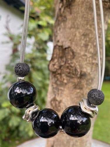 Cosmic Short Necklace - Black Ceramic & Lava Bead