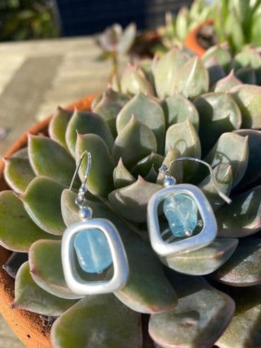 Elements Earrings - silver with blue semi precious stone
