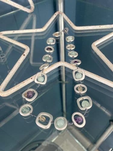 Elements Short Necklace - Grey Cord With Mixed Stones