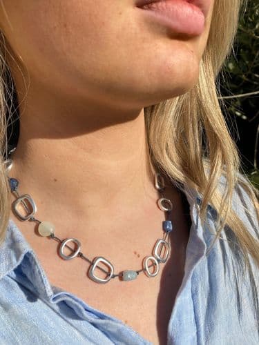 Elements Short Necklace - With Blue Semi Precious Stones