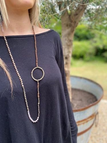 Lola Long Necklace - Gold & Pink